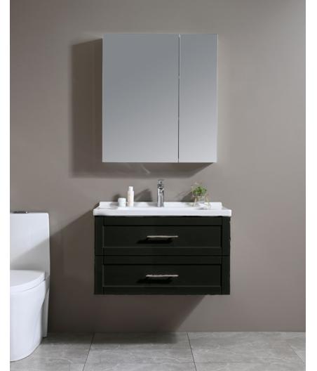 MEUBLE SALLE DE BAIN 1 VASQUE ALICE +MIROIR RANGEMENT NOIR