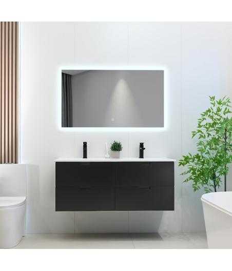 MEUBLE SALLE DE BAIN DOUBLE VASQUE MARKE+MIROIR LED NOIR