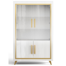 VITRINE GOLD 2 PORTES BLANC LAQUE ET DECOR DORE