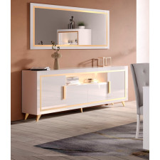 BUFFET GOLD AVEC MIROIR BLANC LAQUE DECOR DORE