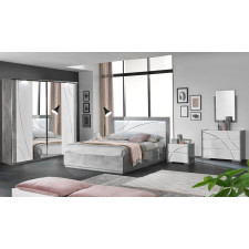 CHAMBRE A COUCHER MILANO 160X200 BLANC LAQUE ET GRIS BETON