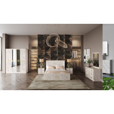 CHAMBRE A COUCHER COMPLETE GUJI 160X200 EFFET MARBRE DORE