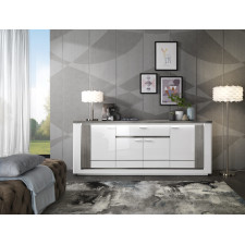 BUFFET BELLARIA 4 PORTES ET 1 TIROIR BLANC ET CHENE GRIS