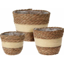 LOT DE 3 CACHES-POTS EN FEUILLE DE QUENOUILLE TRESSE BEIGE
