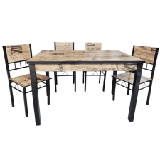 ENSEMBLE TABLE ET 4 CHAISES MF009 STYLE INDUSTRIELLE ET RUSTIQUE