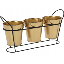 SET DE 3 POTS A PLANTES DORES AVEC SUPPORT METAL NOIR