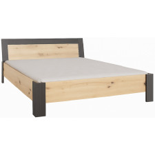 LIT WIVA 160 X 200 CM GRIS ET BOIS CLAIR