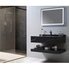 MEUBLE SALLE DE BAIN SIMPLE VASQUE AVEC MIROIR LED FLAMME 120 NOIR