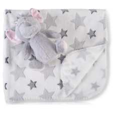 COUVERTURE CANGAROO+DOUDOU ELEPHANT GRISE BLANCHE
