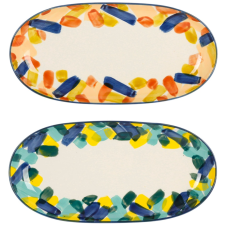 LOT DE 2 PLAT OVALE BELLE VIE MULTICOLORE EN GRES 31X15CM