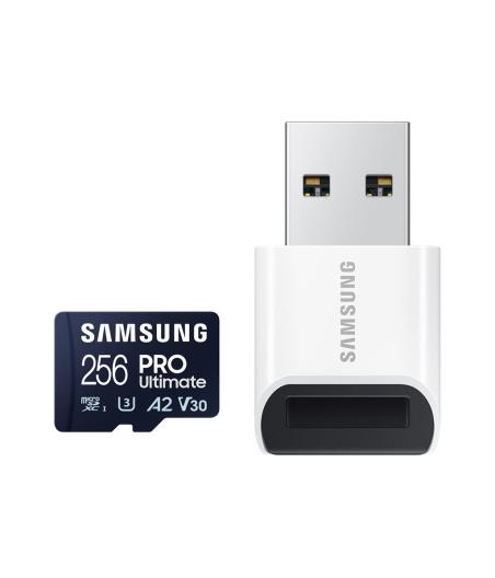 CARTE MEMOIRE FLASH SAMSUNG 256 GO MICRO-SD PRO ULTIMATE AVEC LECTEUR USB BLANC