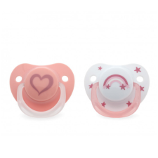 LOT DE 2 SUCETTES ORTHODONTIQUE COEUR ET ARC-EN CIEL ROSE 18M