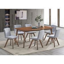 TABLE A MANGER JAVA 6 CHAISES EN TISSU GRIS