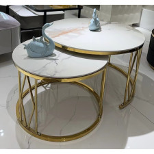 TABLE BASSE GIGOGNE EFFET MARBRE BLANC DORE