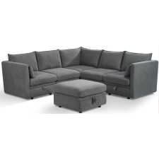 CANAPE D'ANGLE CONVERTIBLE HS468 AVEC COFFRE 6 PLACES GRIS