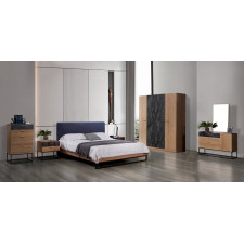 CHAMBRE DZ43 LIT160+1 CHEVET+ARMOIRE 4P+COIFFEUSE BOIS