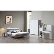 CHAMBRE DZ33 LIT160 COFFRE +1 CHEVET+ARMOIRE 4P-BLANC GRIS