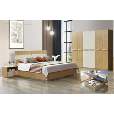 CHAMBRE DZ19 LIT COFFRE 160 +1 CHEVET+ARMOIRE 6PTES BOIS ET BLANC