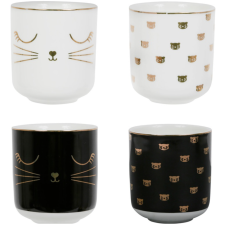 LOT DE 4 TASSES MIAOU 10CL NOIR+BLANC ET DORE