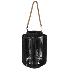 LANTERNE EN METAL D22XH32CM NOIR ET POIGNEE EN JUTE