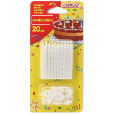 20 BOUGIES D ANNIVERSAIRE BLANCHE KIMPLAY AVEC BOBECHES