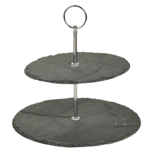 PLAT DE PRESENTATION 2 ETAGES EN ARDOISE NOIR ET CHROME