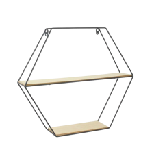 ETAGERE HEXAGONALE EN BOIS ET METAL NOIR