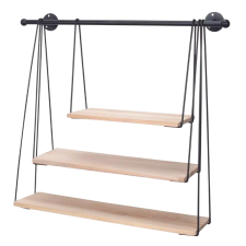 ETAGERE MURALE FILAIRE 3 BALANCELLES NOIR ET EFFET BOIS