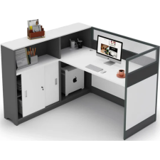 BUREAU D ANGLE T168 TIROIR AMOVIBLE BLANC GRIS