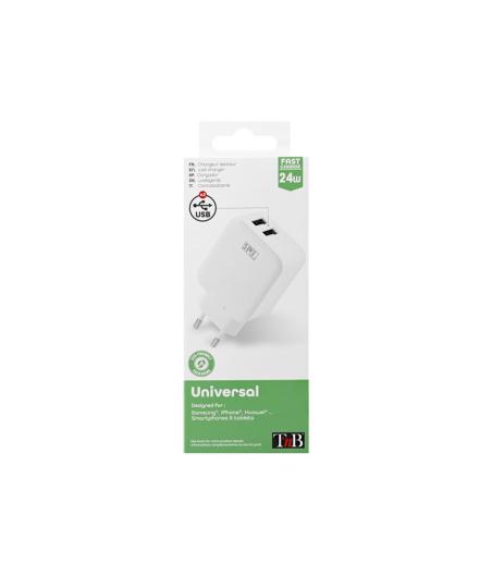 CHARGEUR TELEPHONE TNB 4.8A MAINS 2 USB CHARGER WHITE