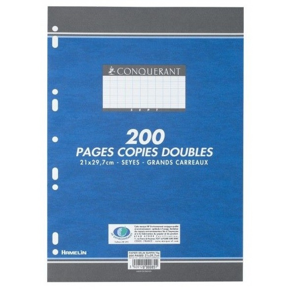 COPIES DOUBLES 200 PAGES GRANDS CARREAUX 210x297 70G CONQUERANT