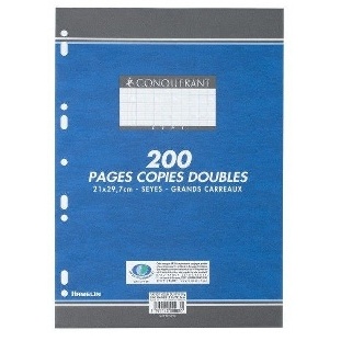 COPIES DOUBLES 200 PAGES GRANDS CARREAUX 210x297 70G CONQUERANT