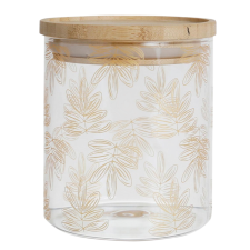 POT FLAURAL DORE EN VERRE AVEC COUVERCLE EN BAMBOU D9.5XH11CM