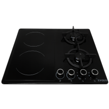 PLAQUE DE CUISSON EVOLU EVL-2V2G-BLG MIXTE 2 FEUX VITRO ET 2 FEUX GAZ NOIR