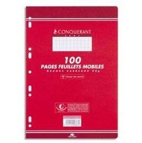 COPIES SIMPLES 210*297 MM (GRAND FORMAT) 80G 100 PAGES GRANDS CARREAUX BLANC CONQUERANT7