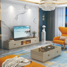 MEUBLE TV 90685 BEIGE ET DORE