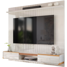 MEUBLE TV SUSPENDU ATLAS 904263 BLANC CASSE BRILLANT ET BOIS