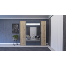 ARMOIRE LUX ARM_LUX5P 5 PORTES AVEC 3 MIROIRS CHENE ET GRIS FONCE