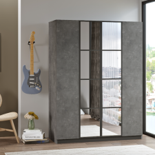 ARMOIRE HM2-RG 4 PORTES AVEC MIROIR EFFET BETON ANTHRACITE
