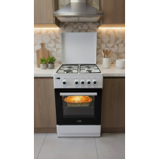 CUISINIERE NEOLUX CGNLX5540BLANC 4 FEUX GAZ ET FOUR GAZ 50X50 AVEC COUVERCLE BLANC