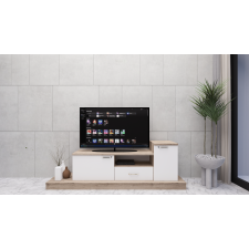 TABLE TV FLORA - 2 PORTES - 1 TIROIR - 2000x660x500 MM - BLANC/CHENE