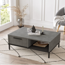 TABLE BASSE LV18-RL - GRIS - PIEDS ACIER NOIR - 90x31,5x60 CM