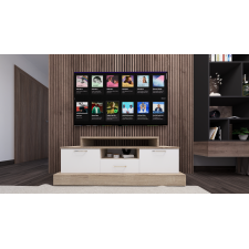 TABLE TV 18 - 3 PORTES BASCULANTES - 2 NICHES BLANC/CHENE