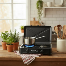 RECHAUD A GAZ EVOLU JK-002SC-CE-BLACK 2 FEUX AVEC COUVERCLE NOIR