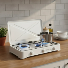 RECHAUD A GAZ EVOLU JK-003SC-CE-BLANC 3 FEUX AVEC COUVERCLE BLANC