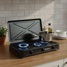RECHAUD A GAZ EVOLU JK-003SC-CE-BLACK 3 FEUX AVEC COUVERCLE NOIR