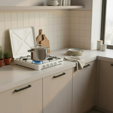 RECHAUD A GAZ EVOLU JK-004C-CE-BLANC 4 FEUX AVEC COUVERCLE BLANC
