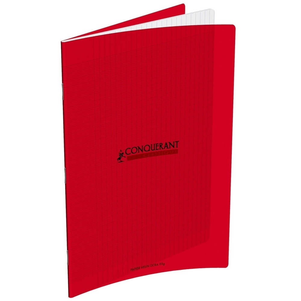 grand cahier 180 pages grands carreaux rouge à spirales conquérant