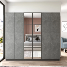 ARMOIRE HM3-RG - 6 PORTES AVEC MIROIR - GRIS CLAIR