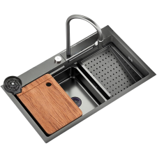 EVIER MULTIFONCTION SJ7545X A CUVE UNIQUE FINITION INOX NOIR